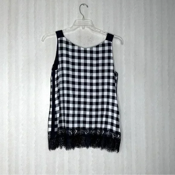 🆕 HUGO BOSS Womens checkered lace top size 10 - Picture 4 of 8